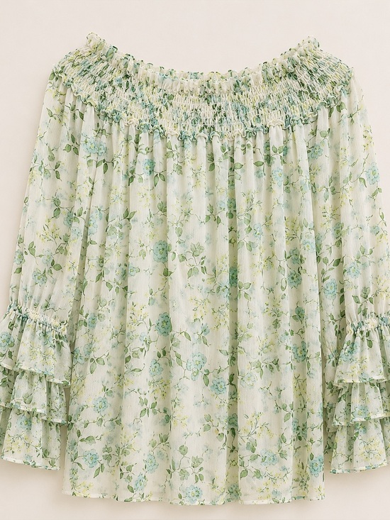 CeCe Tops - CeCe Off Shoulder Floral Ruffle Peasant Blouse Cottagecore Boho Top Large